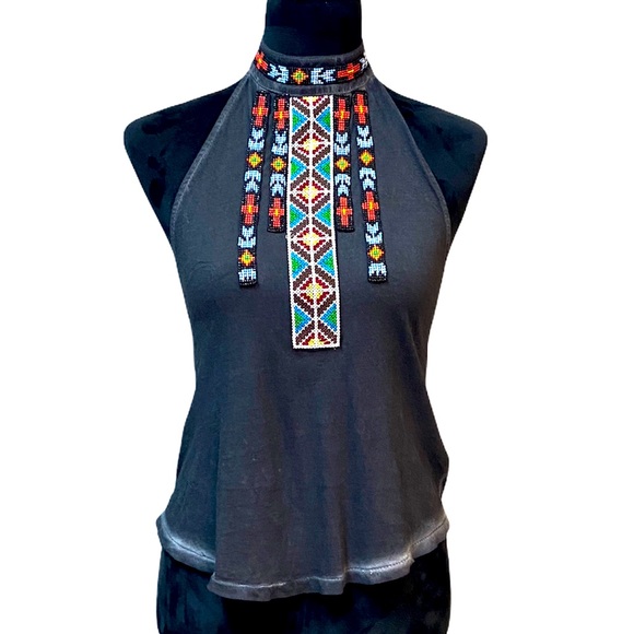 Ecote Tops - Ecote halter beaded grey top